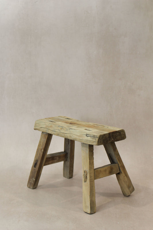 Vintage Rustic Elm Wood Stool - Small - No 22