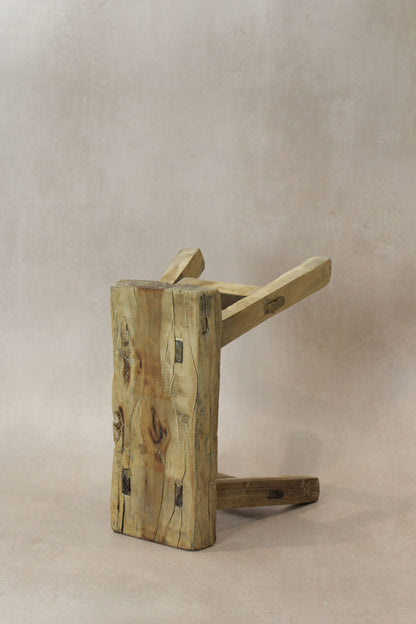 Vintage Rustic Elm Wood Stool - Small - No 22