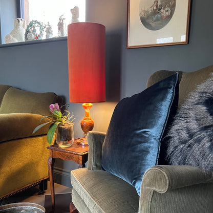Burnt orange Velvet cylinder lampshade, extra tall lampshade