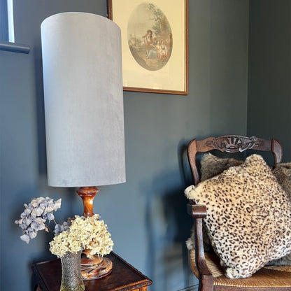 Grey velvet cylinder lampshade, extra tall lampshade