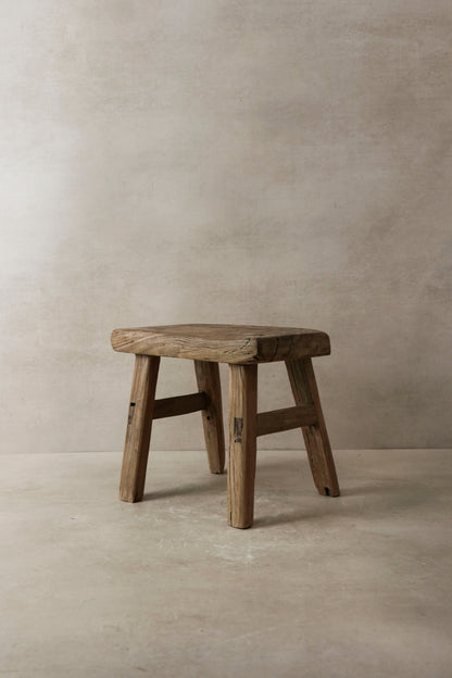 Vintage Rustic Elm Wood Stool - Small - No 3