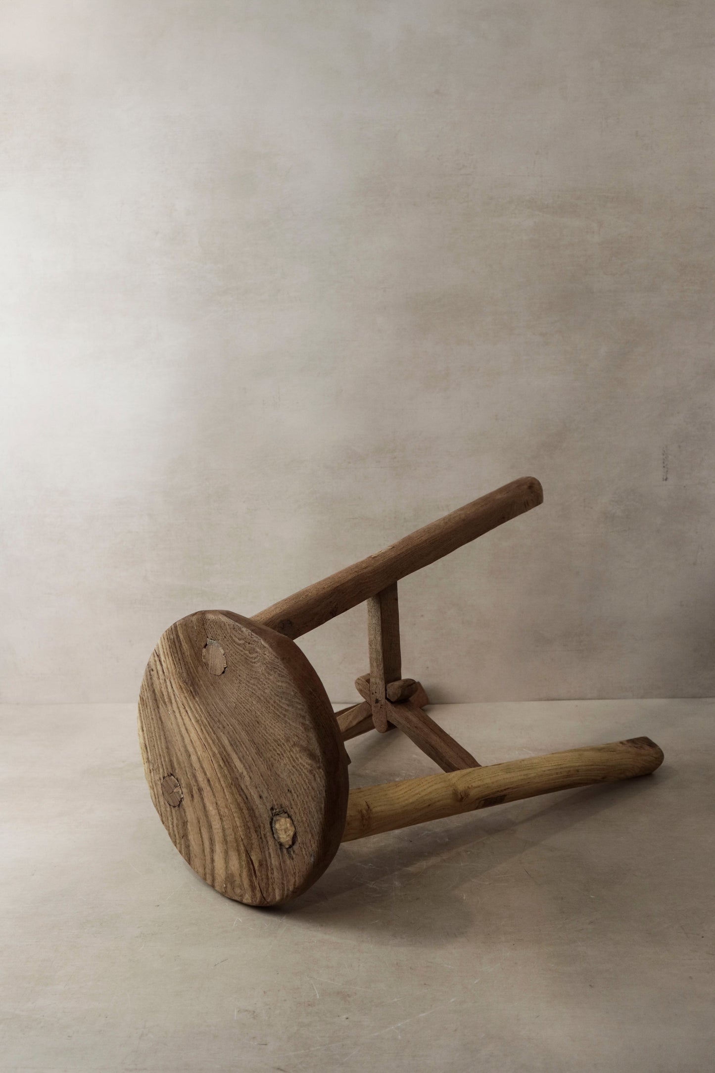 Vintage Rustic Elm Wood Stool - Round - No 1