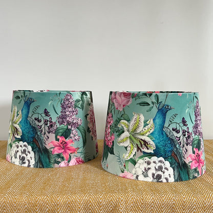 Peacock floral velvet french drum lampshade/ ceiling light shade, empire lampshade, duck egg