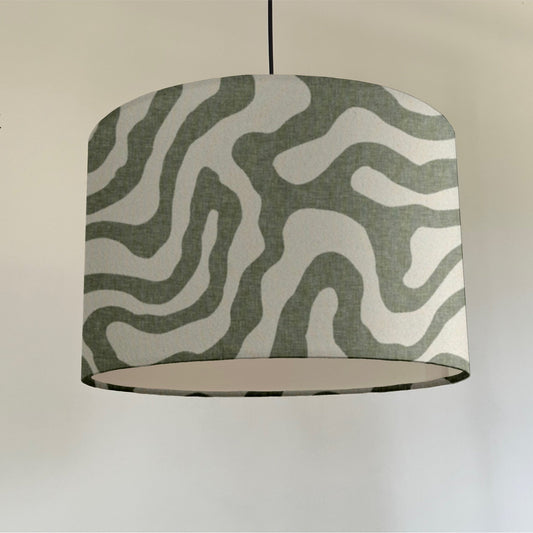 Green Wiggle drum lampshade /ceiling shade with a white lining