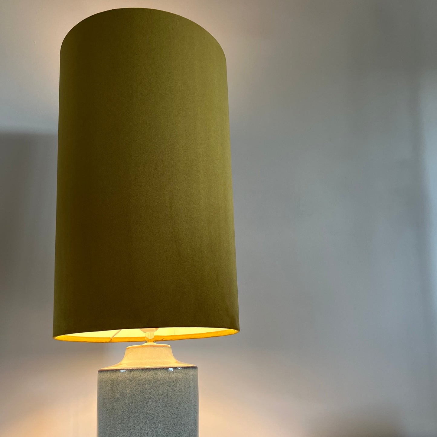Mustard velvet cylinder lampshade, extra tall lampshade