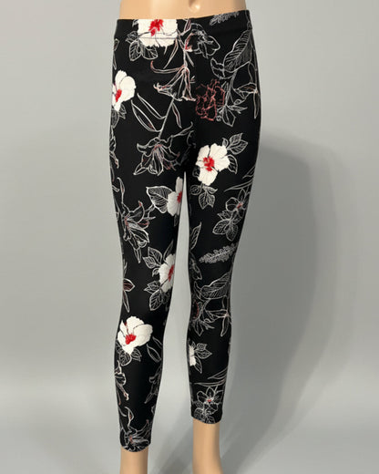Trendy black floral full length leggings