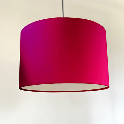 Cerise pink velvet drum lampshade/ ceiling shade with a white lining
