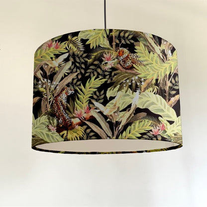 Leopard palm trees velvet, drum lampshade /ceiling shade with a white lining