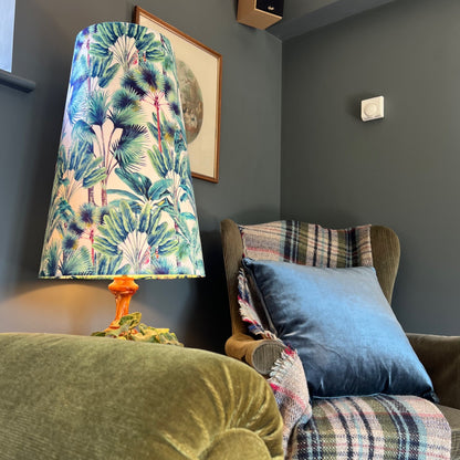 Tropical palm leaves velvet cone lampshade, extra tall lampshade