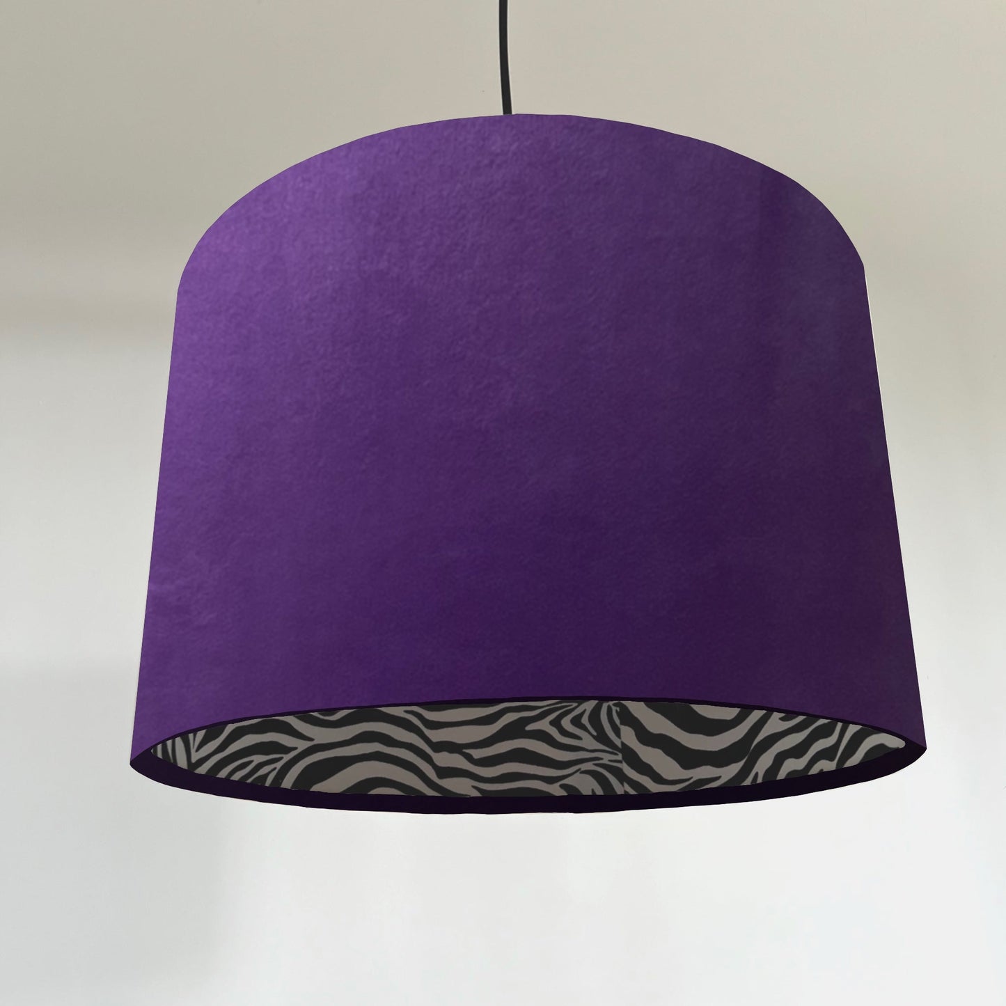 Purple Velvet & Zebra Cotton Double Sided Drum Lampshade | Handmade Ceiling Light Shade | Bespoke UK
