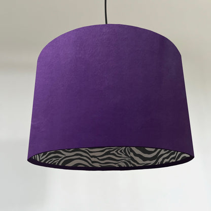 Purple Velvet & Zebra Cotton Double Sided Drum Lampshade | Handmade Ceiling Light Shade | Bespoke UK