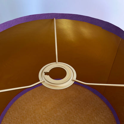 Purple velvet drum lampshade/ ceiling shade with a metallic brushed gold lining