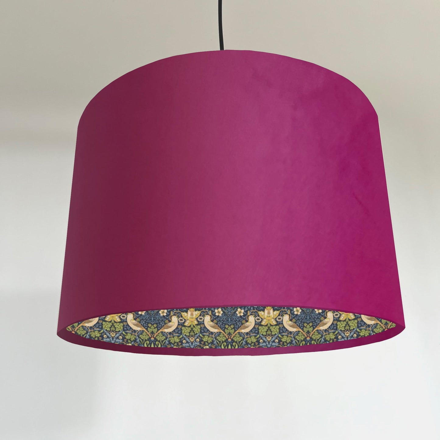Hot Pink Velvet & Navy Strawberry Thief Double Sided Drum Lampshade | Handmade Ceiling Light Shade | Bespoke UK