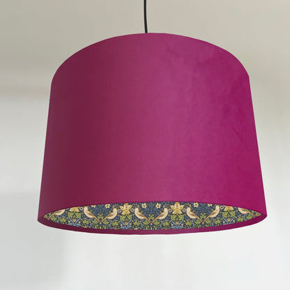 Hot Pink Velvet & Navy Strawberry Thief Double Sided Drum Lampshade | Handmade Ceiling Light Shade | Bespoke UK