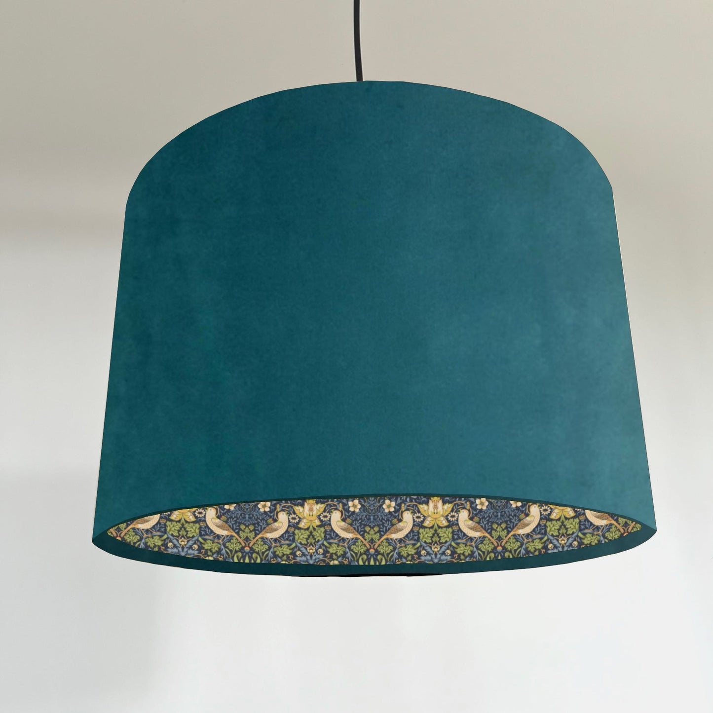 Teal Velvet & Navy Strawberry Thief Double Sided Drum Lampshade | Handmade Ceiling Light Shade | Bespoke UK