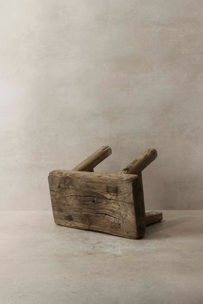 Vintage Rustic Elm Wood Stool - Small - No 7