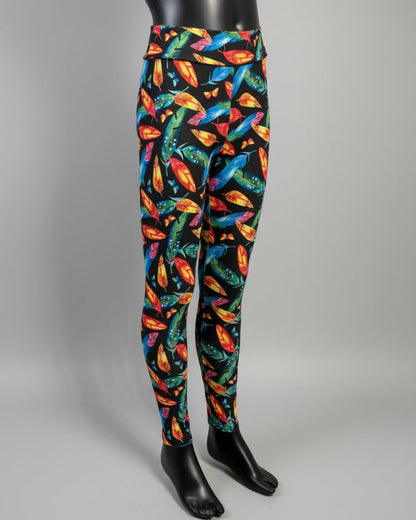 Feathers and leaves design full length leggings