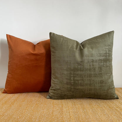 Textured olive velvet throw cushion, scatter cushion