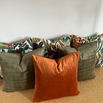 Textured olive velvet throw cushion, scatter cushion