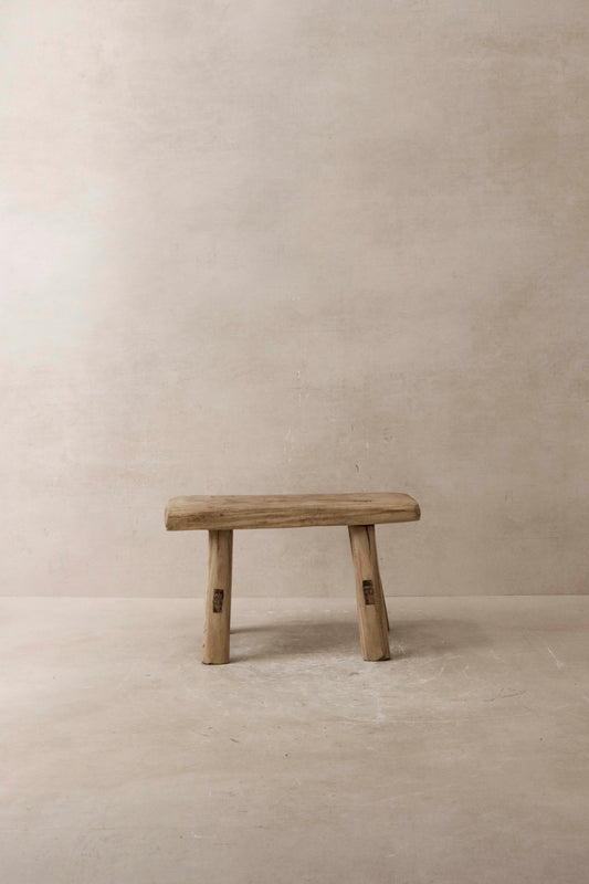 Vintage Rustic Elm Wood Stool - Small - No 9