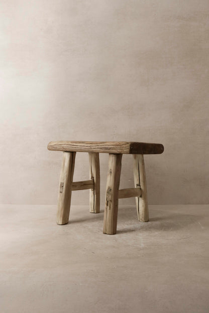 Vintage Rustic Elm Wood Stool - Small - No 11