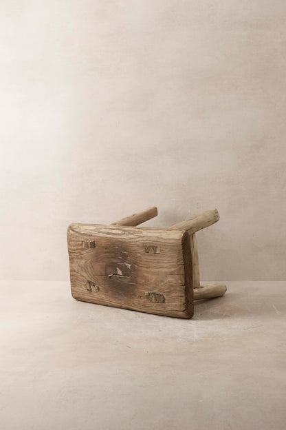 Vintage Rustic Elm Wood Stool - Small - No 11
