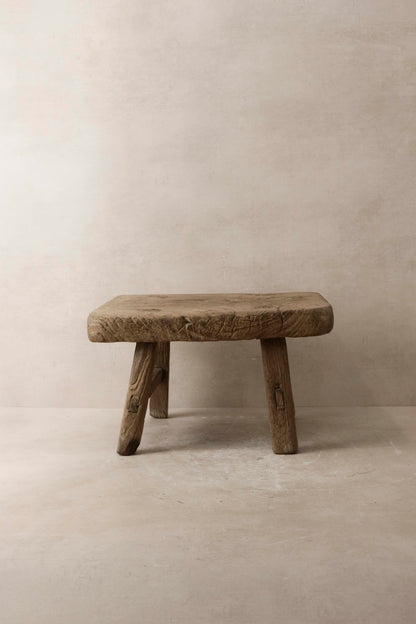 Vintage Rustic Elm Wood Stool - Small - No 12
