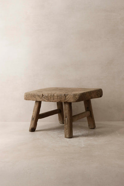 Vintage Rustic Elm Wood Stool - Small - No 12