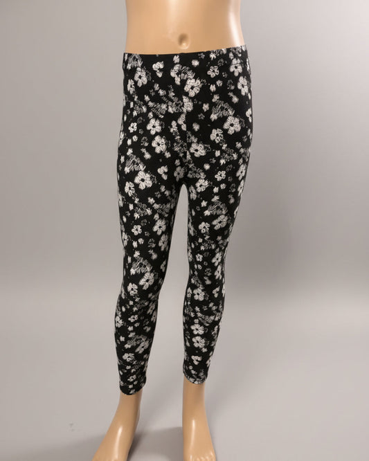 Black leggings with white flower design