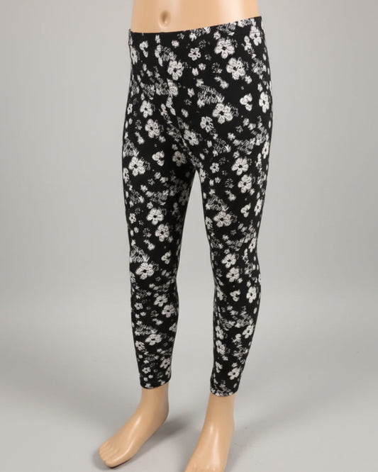 Black leggings with white flower design