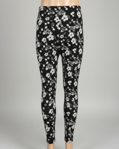 Black leggings with white flower design