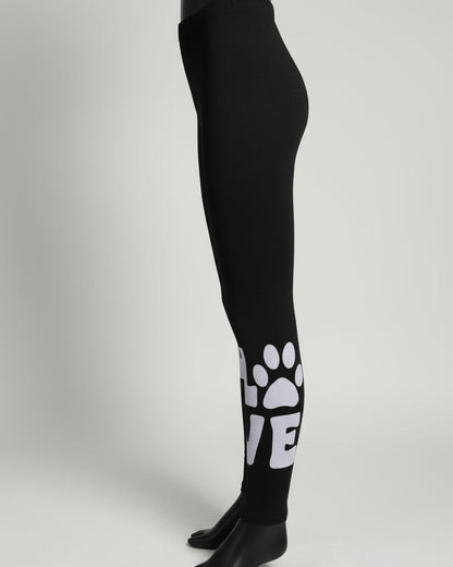 Black paw love design full length stretch leggings