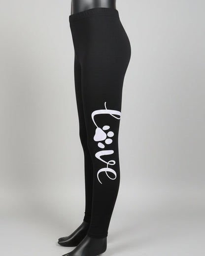 Black paw love design full length stretch leggings