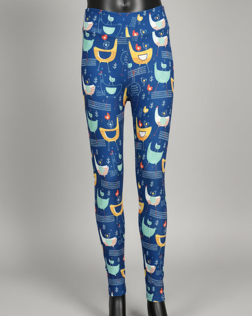 Hen & Chickens design full length stretch leggings