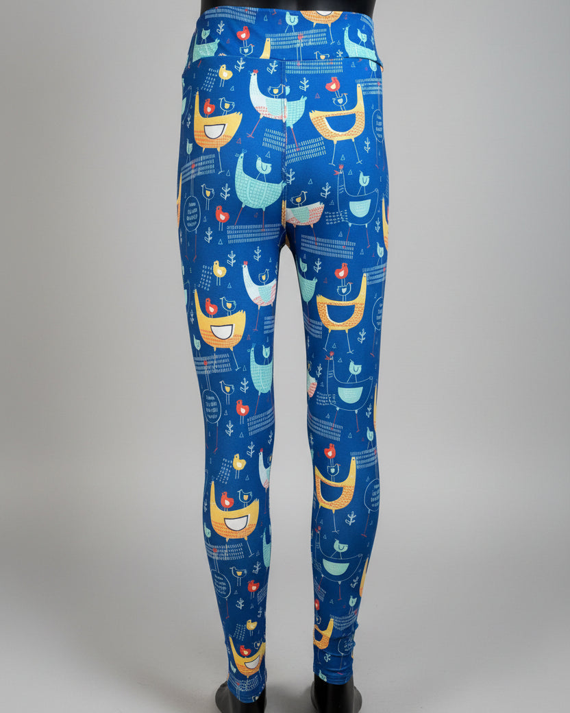 Hen & Chickens design full length stretch leggings