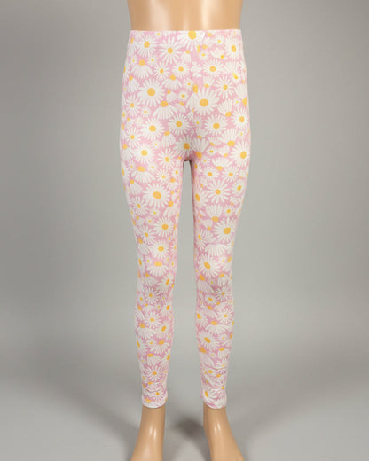 Daisy design pink full length stretch leggings