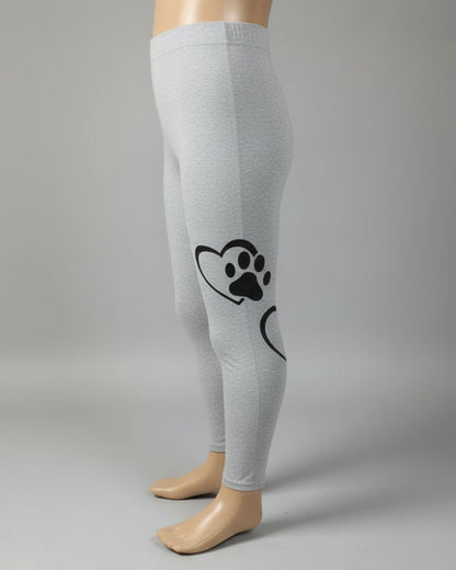 Grey paws and hearts design full length stretch leggings
