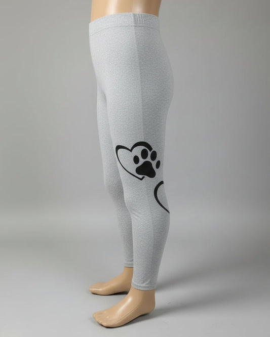 Grey paws and hearts design full length stretch leggings