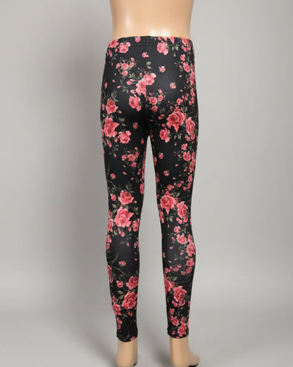 Full length rose garden design stretch leggings