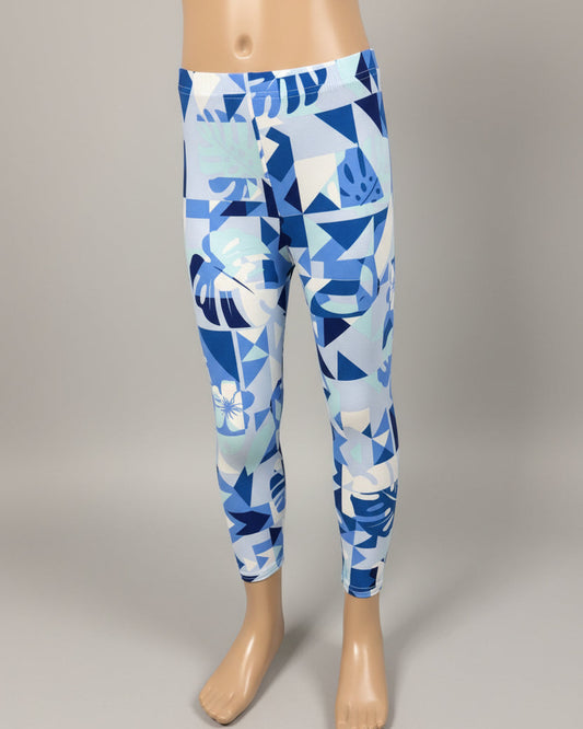 Blue leaves design full length leggings