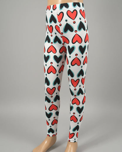 Red & Black hearts design full length stretch leggings