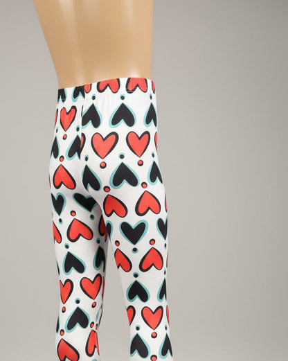 Red & Black hearts design full length stretch leggings
