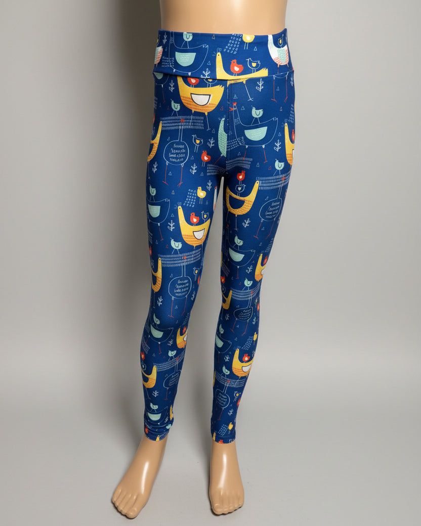 Hen & Chickens design full length stretch leggings