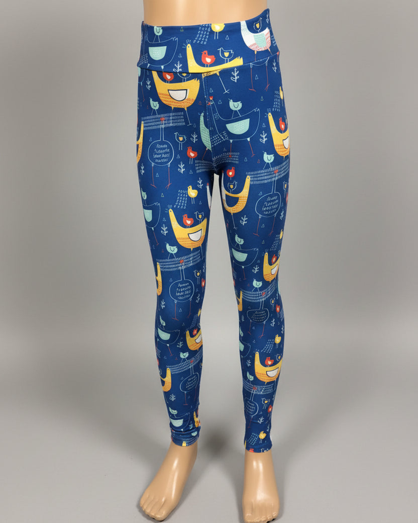 Hen & Chickens design full length stretch leggings