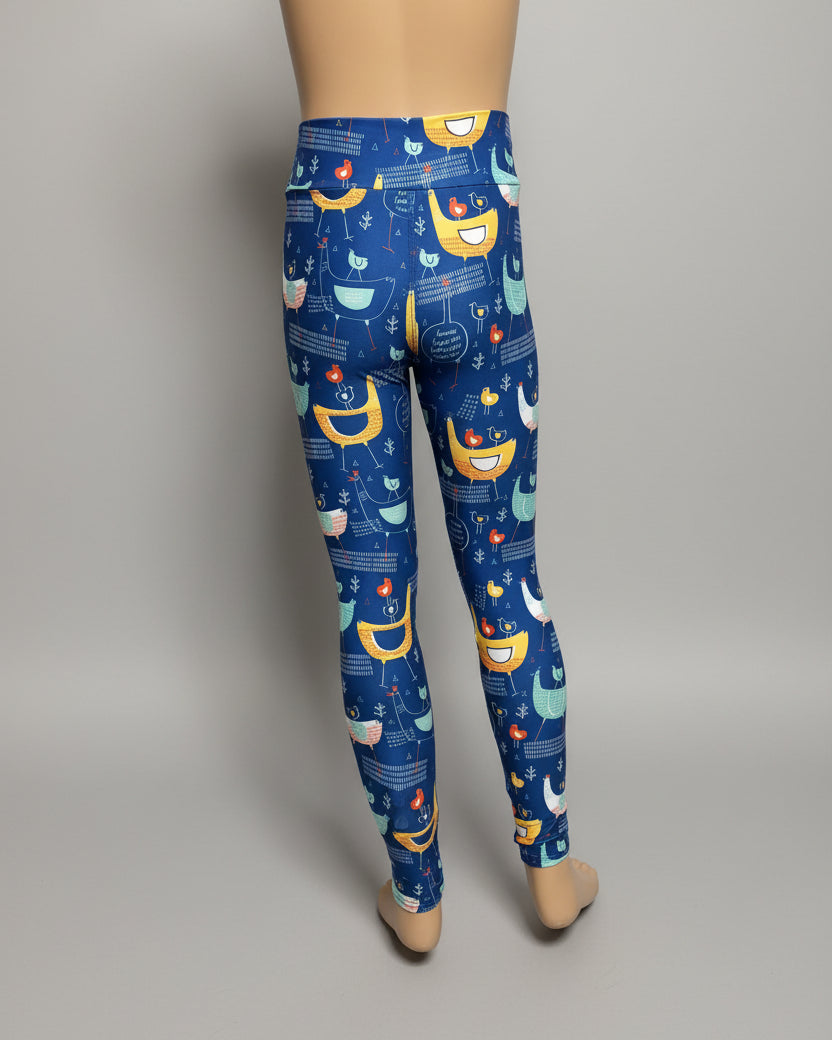 Hen & Chickens design full length stretch leggings