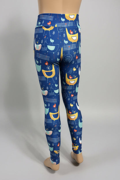 Hen & Chickens design full length stretch leggings