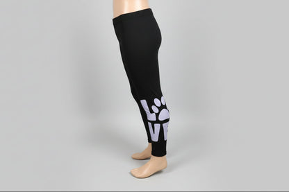 Black paw love design full length stretch leggings
