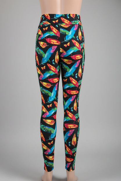 Feathers and leaves design full length leggings