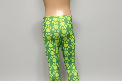 Girls green pawprint design full length leggings