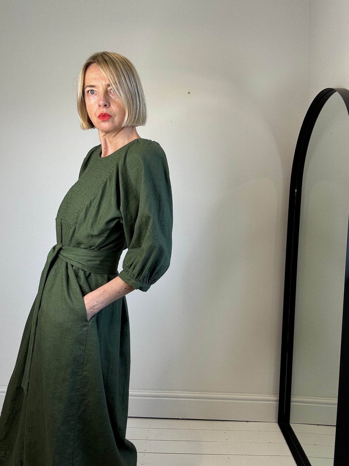 THE REGULAR WORKS linen quilted bib dress